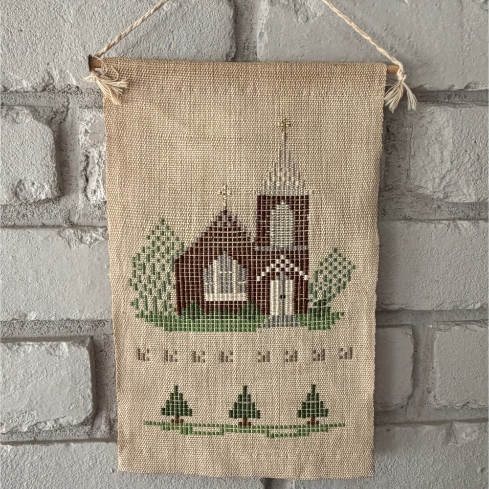 Cottagecore Primitive Farmhouse Church Wall Hanging Rustic Folk Art Decor